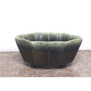 Hull Art Pottery Green Drip Glaze Drip Brush Planter 447-USA octagon (Ohio, USA)